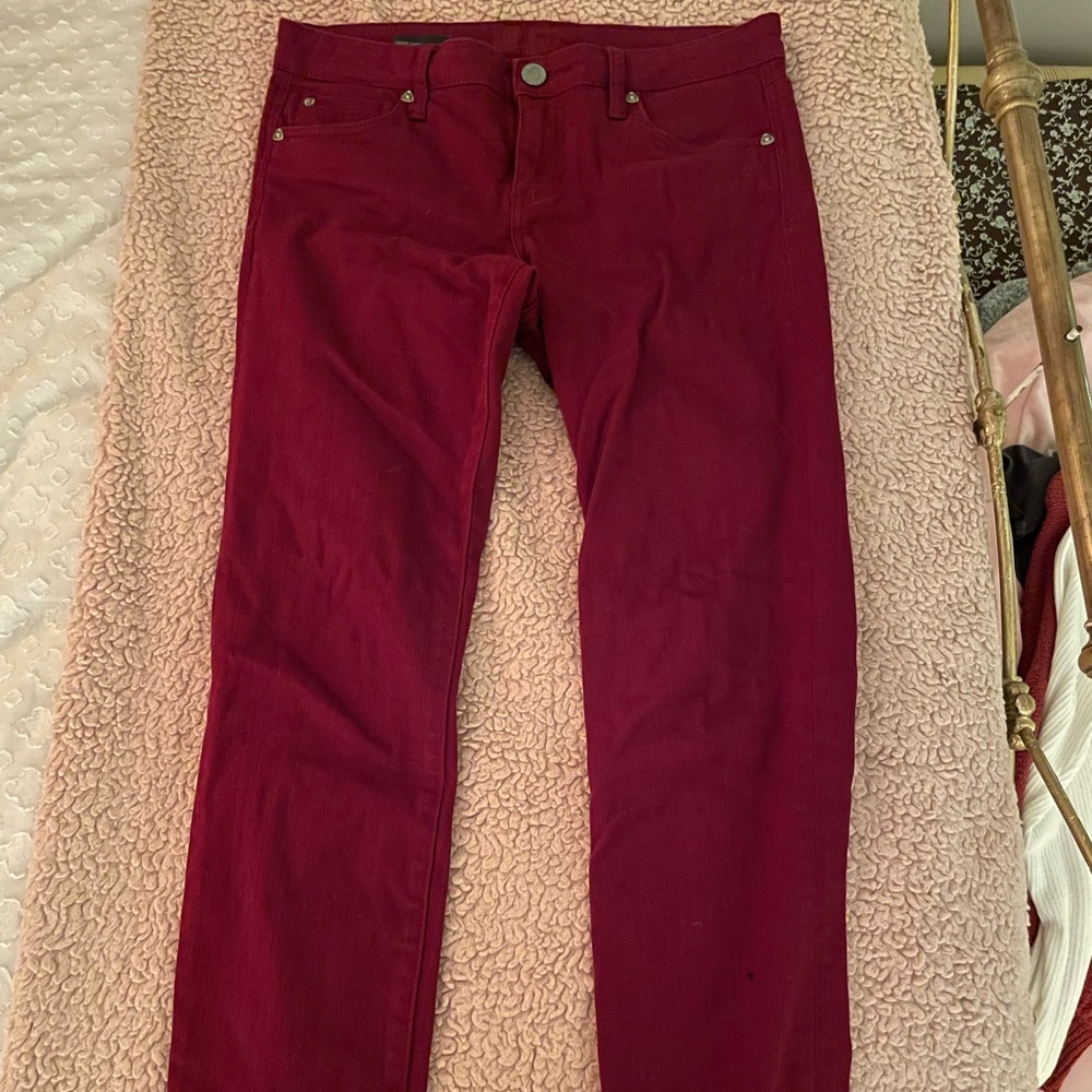 low rise red skinny jeans